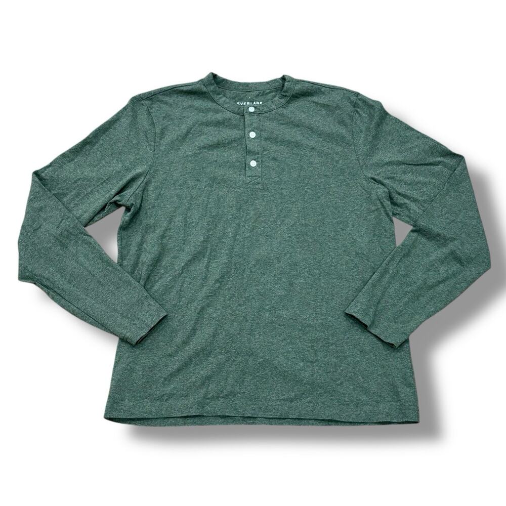 Everlane Men’s Size L Green Long Sleeve 100% Cotton Pullover Henley Shirt